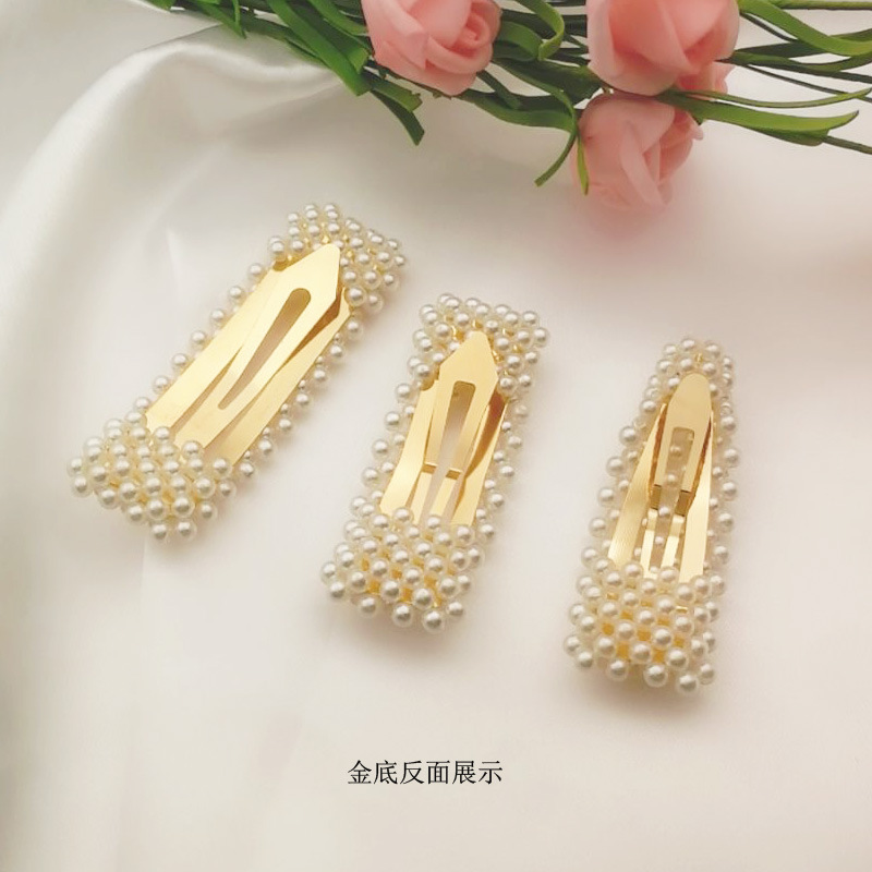 Korean Style Internet Hot Pearl Hairpin Sweet Handmade Beaded BB Clip Square Water Drop Side Clip Jewelry Wholesale