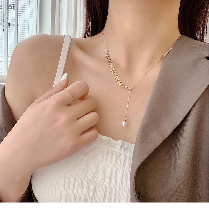 Three-Piece Set Niche Design Wheat Pearl Necklace Earring Bracelet Set Cold Style Simple Internet Celebrity Jewelry