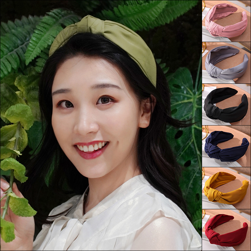 Korean New Solid Color Fabric Craft Hair Accessories Korean Simple Face Wash Makeup Cross-Knotted Wide Brim Hair Band Headband Ladies