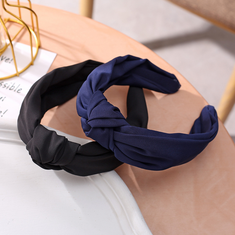 Korean New Solid Color Fabric Craft Hair Accessories Korean Simple Face Wash Makeup Cross-Knotted Wide Brim Hair Band Headband Ladies