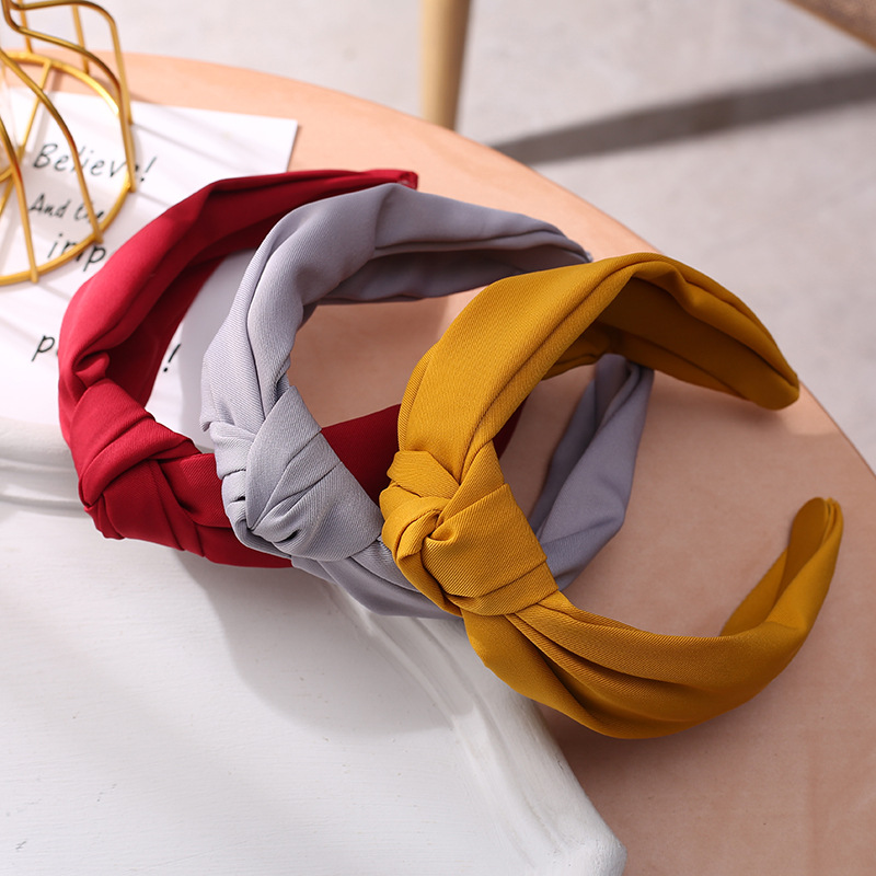 Korean New Solid Color Fabric Craft Hair Accessories Korean Simple Face Wash Makeup Cross-Knotted Wide Brim Hair Band Headband Ladies