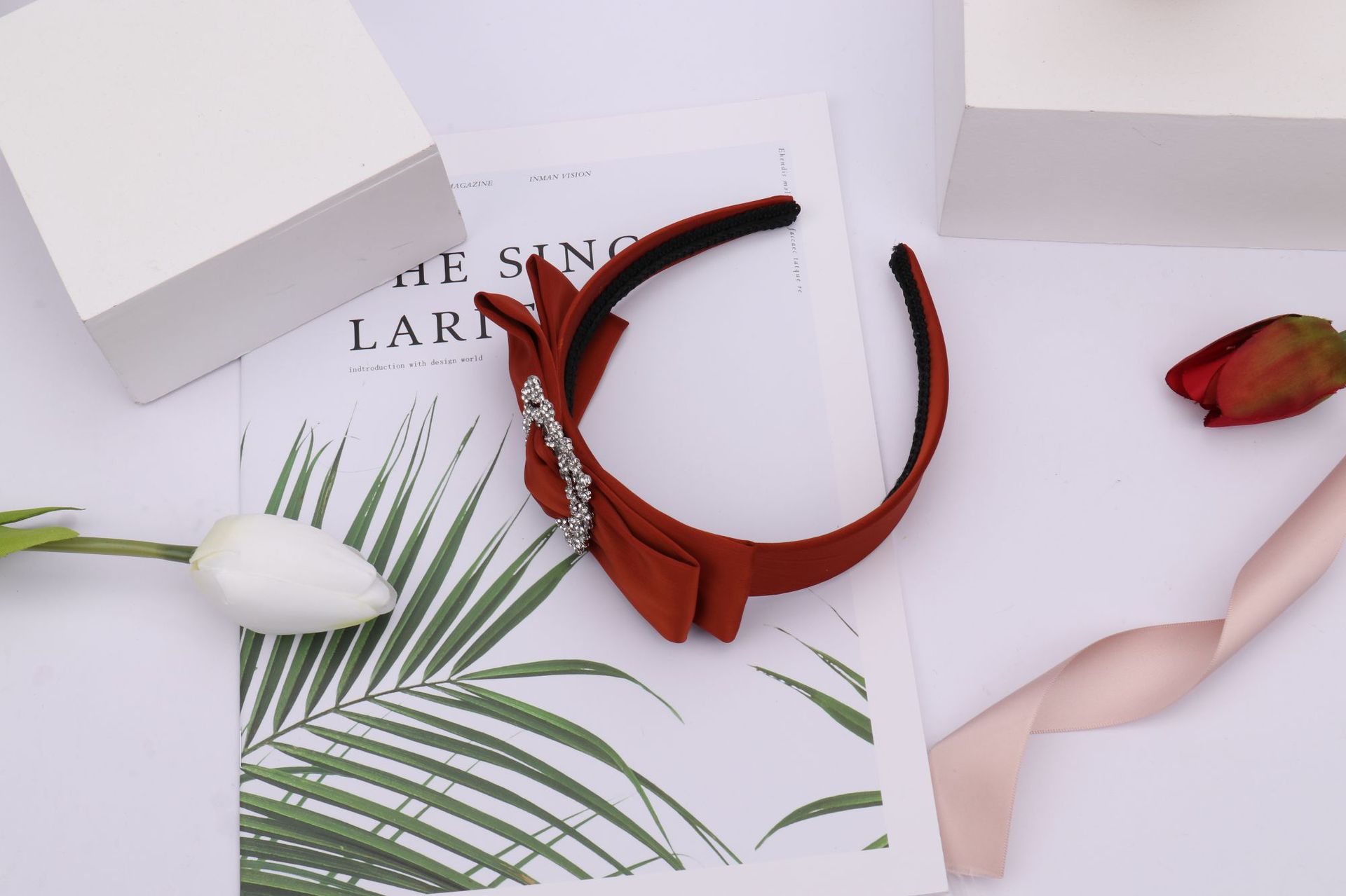 New Fabric Craft Broadside Knotted Hair Hoop Rabbit Ear Bow Hair Accessories Elegant Internet Influencer Pearl Hair Band Headband