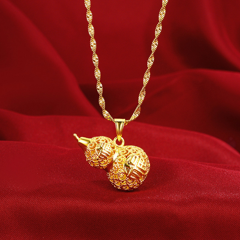 Copper-Plated Gold Inheritance Craft Hollow Blessing Gourd Necklace for Women Alluvial Gold Necklace Imitation Gold Accessories in Stock Wholesale Copper-Plated Gold Inheritance Craft Hollow Blessing Gourd Necklace for Women Alluvial Gold Necklace Imitation Gold Accessories in Stock Wholesale