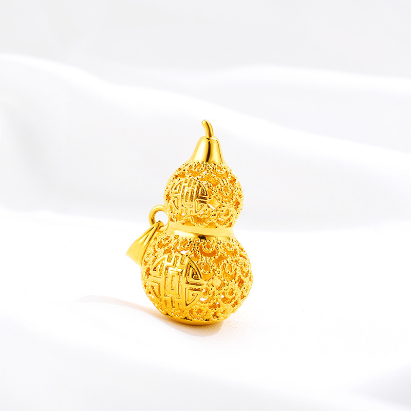 Copper-Plated Gold Inheritance Craft Hollow Blessing Gourd Necklace for Women Alluvial Gold Necklace Imitation Gold Accessories in Stock Wholesale Copper-Plated Gold Inheritance Craft Hollow Blessing Gourd Necklace for Women Alluvial Gold Necklace Imitation Gold Accessories in Stock Wholesale