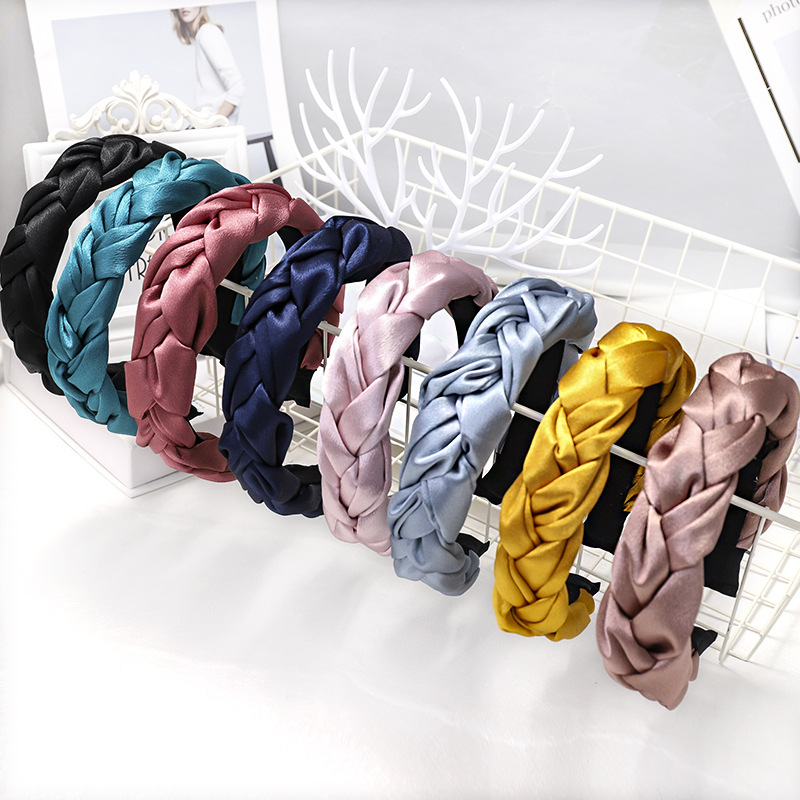 European and American New Satin Dough-Twist Style Plaits Headband Fashion Solid Color Fabric Craft Cross-Border Headband Hair Accessories Factory Direct Sales European and American New Satin Dough-Twist Style Plaits Headband Fashion Solid Color Fabric Craft Cross-Border Headband Hair Accessories Factory Direct Sales
