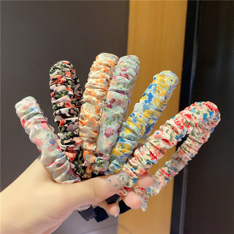 Pastoral Style Small Floral Wide Brim Hair Band Simple Hair Accessories Face Wash Hair Band Korean Fabric Craft Fold Floral Hairband Decoration