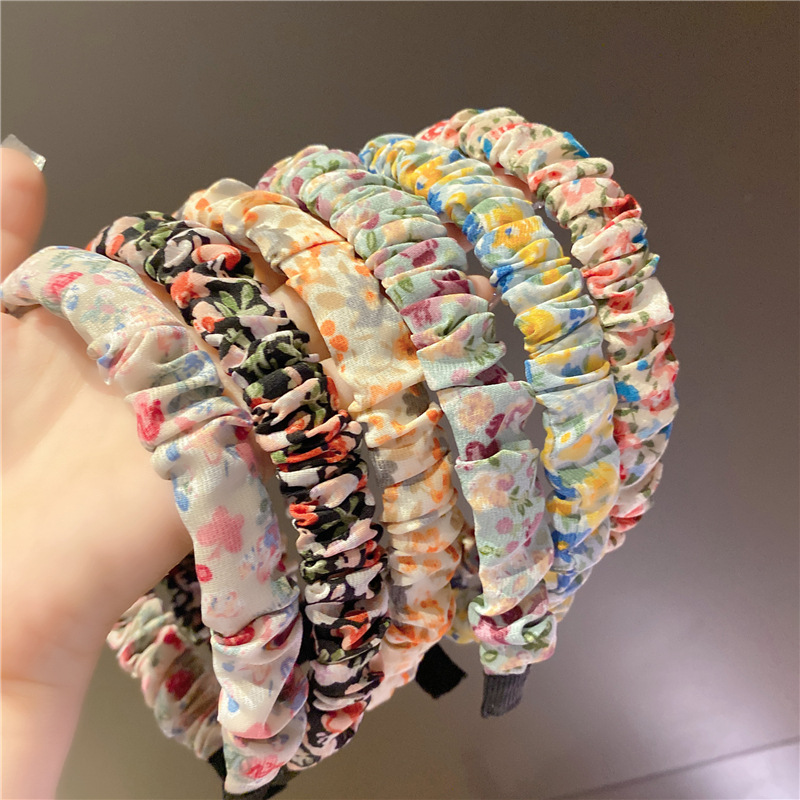 Pastoral Style Small Floral Wide Brim Hair Band Simple Hair Accessories Face Wash Hair Band Korean Fabric Craft Fold Floral Hairband Decoration