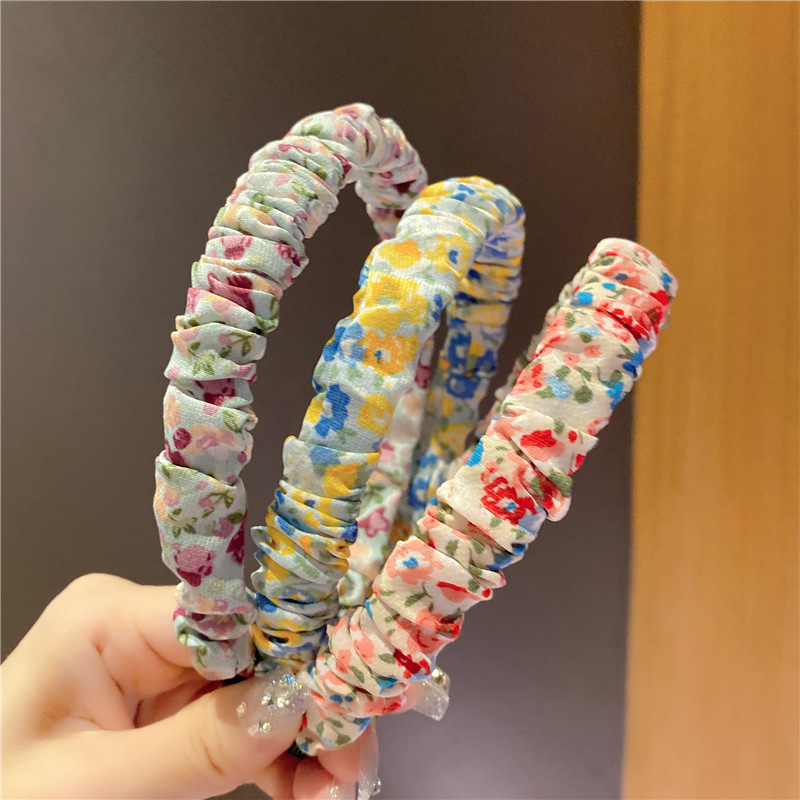 Pastoral Style Small Floral Wide Brim Hair Band Simple Hair Accessories Face Wash Hair Band Korean Fabric Craft Fold Floral Hairband Decoration