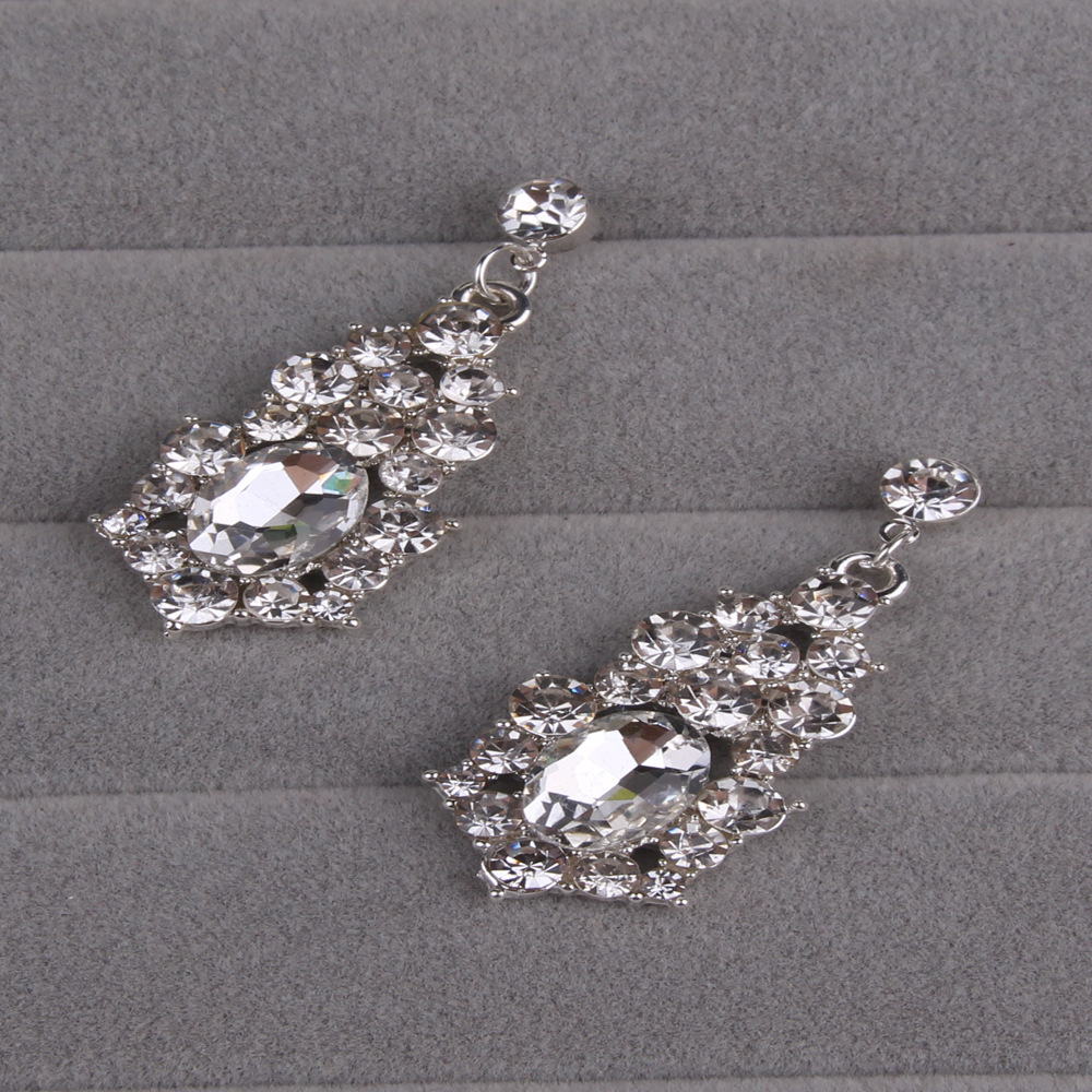European and American Bride Necklace Alloy Diamond-Embedded Large Crystal Necklace Earrings Jewelry Set Decorations Wedding Dress Accessory/Jewelry European and American Bride Necklace Alloy Diamond-Embedded Large Crystal Necklace Earrings Jewelry Set Decorations Wedding Dress Accessory/Jewelry