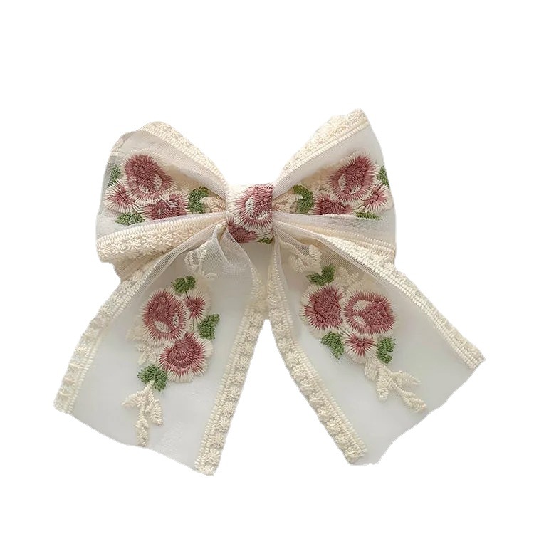 Super Fairy Lace Bow Barrettes Female Korean Dongdaemun Hair Accessory French Rose Embroidery Headdress Small Jewelry Hairpin