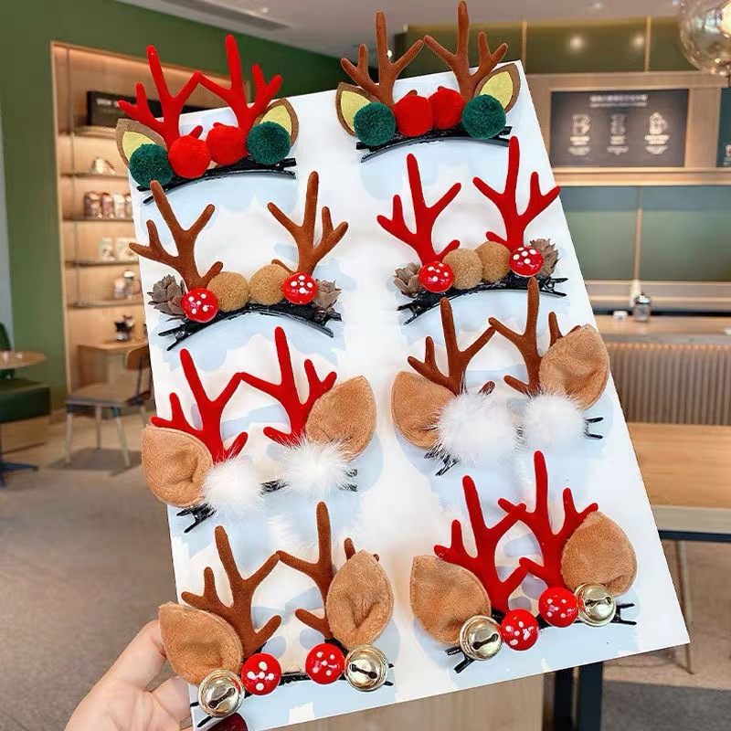 Christmas Barrettes Head Hair Clip Barrettes Headdress New Year Red Hair Accessory Female Online Influencer Antlers Hairpin Cute Jewelry