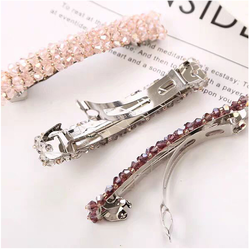 Korean Jewelry Rhinestone Headdress Barrettes Four Rows Crystal Fishing Line Woven Side Clip Exquisite Word Spring Clip Hair Accessory Women