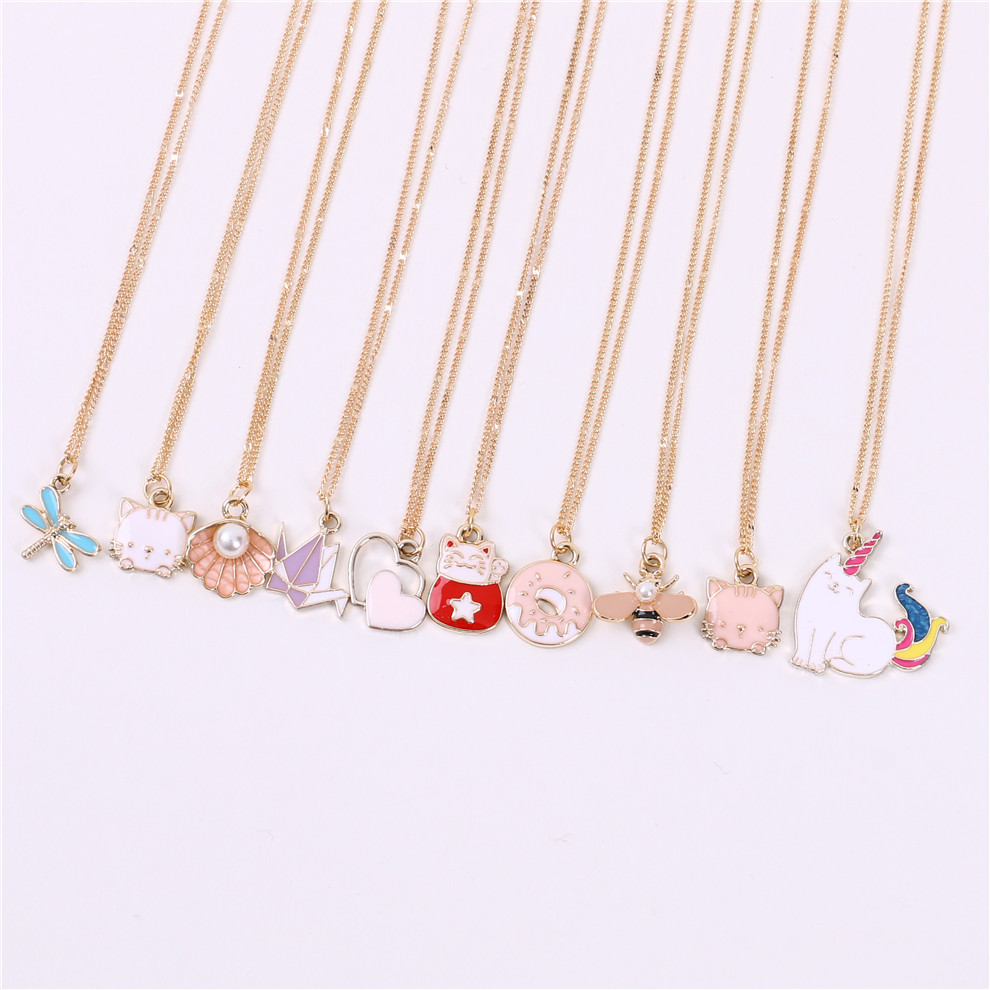 Cross-Border Sold Jewelry Fashion Alloy Acrylic Drop Oil Pendant Necklace Sweet Accessory