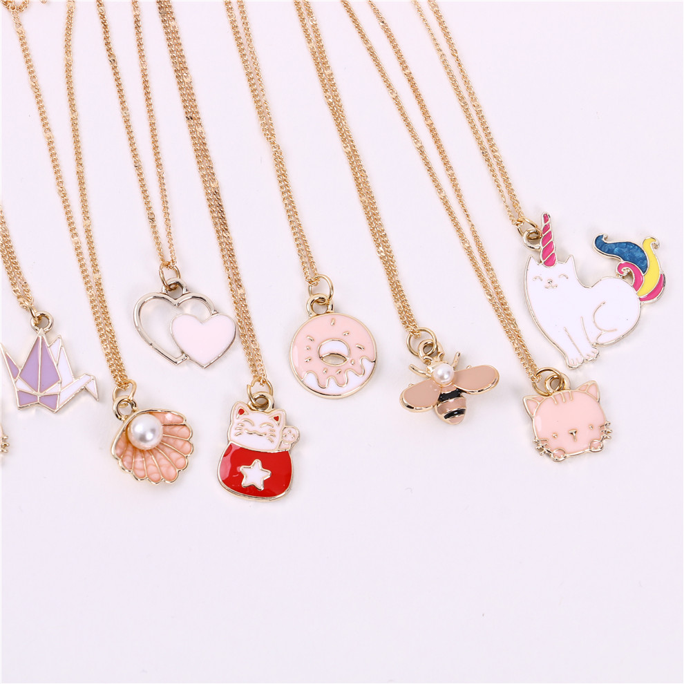 Cross-Border Sold Jewelry Fashion Alloy Acrylic Drop Oil Pendant Necklace Sweet Accessory