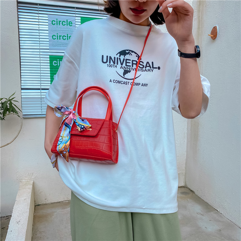 Silk Scarf Fashion Messenger Bag Lady Handbags Stone Pattern Portable Shoulder Bag Kelly Bag Cross-Border Wholesale