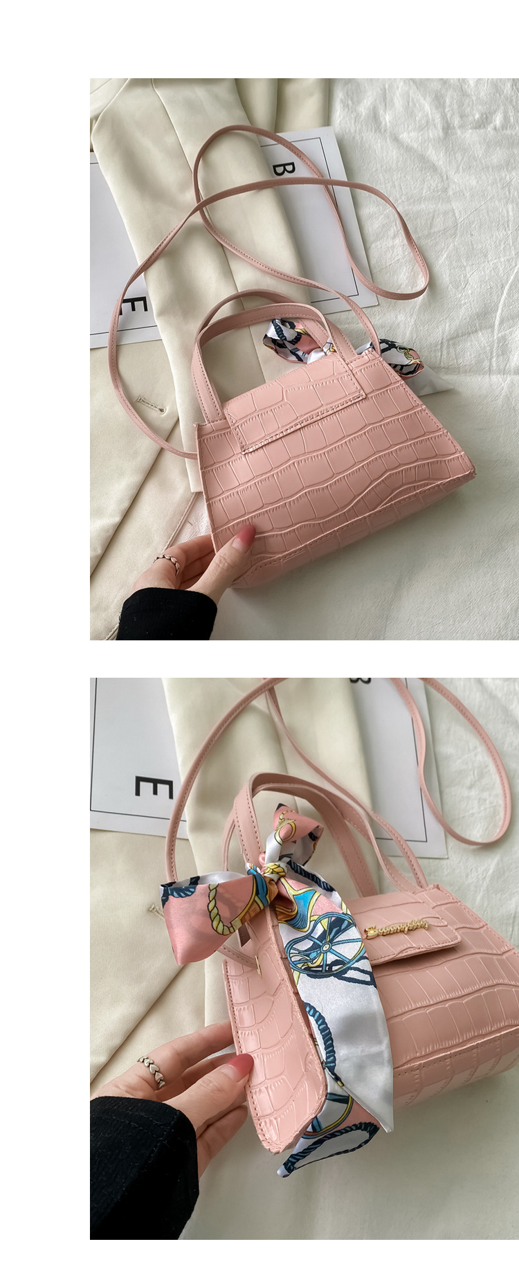 Silk Scarf Fashion Messenger Bag Lady Handbags Stone Pattern Portable Shoulder Bag Kelly Bag Cross-Border Wholesale Silk Scarf Fashion Messenger Bag Lady Handbags Stone Pattern Portable Shoulder Bag Kelly Bag Cross-Border Wholesale
