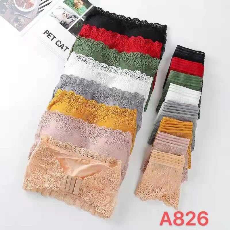 Sexy Lace Strapless Tube Top Non-Slip Girl's Underwear Small Chest Push up Wireless Beauty Back Strapless Bra Set