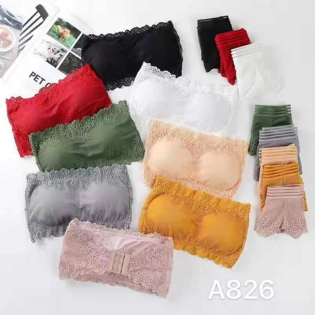 Sexy Lace Strapless Tube Top Non-Slip Girl's Underwear Small Chest Push up Wireless Beauty Back Strapless Bra Set Sexy Lace Strapless Tube Top Non-Slip Girl's Underwear Small Chest Push up Wireless Beauty Back Strapless Bra Set