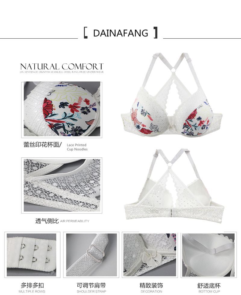 2021 New Large Size Back Shaping Bra Set Printed Sexy Women Lace French Underwear Suit Cross-Border Hot