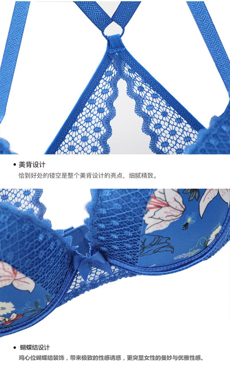 2021 New Large Size Back Shaping Bra Set Printed Sexy Women Lace French Underwear Suit Cross-Border Hot
