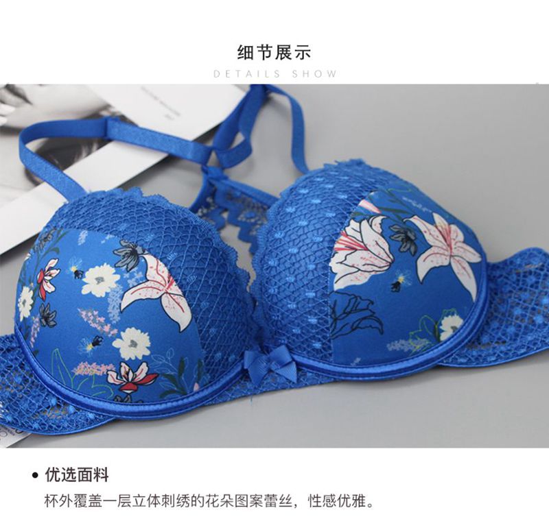 2021 New Large Size Back Shaping Bra Set Printed Sexy Women Lace French Underwear Suit Cross-Border Hot