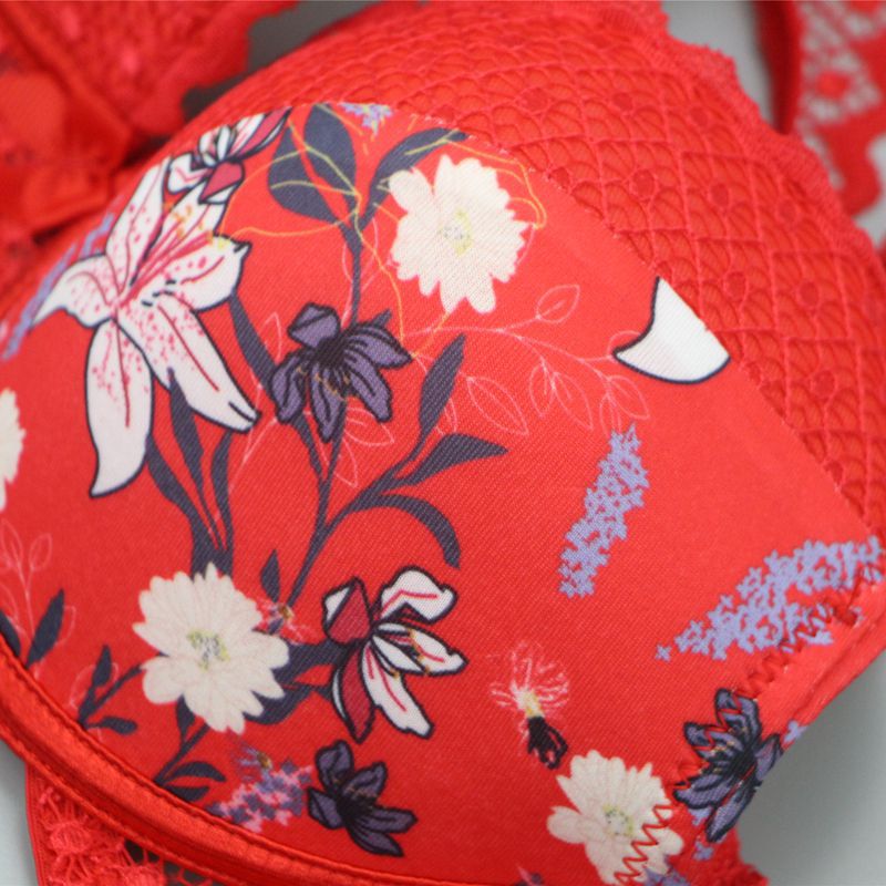 2021 New Large Size Back Shaping Bra Set Printed Sexy Women Lace French Underwear Suit Cross-Border Hot
