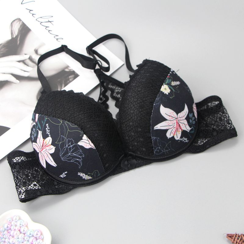 2021 New Large Size Back Shaping Bra Set Printed Sexy Women Lace French Underwear Suit Cross-Border Hot