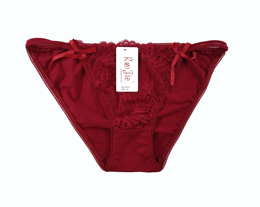 Lace sexy lingerie g-string bow ladies triangle underwear spot bra set