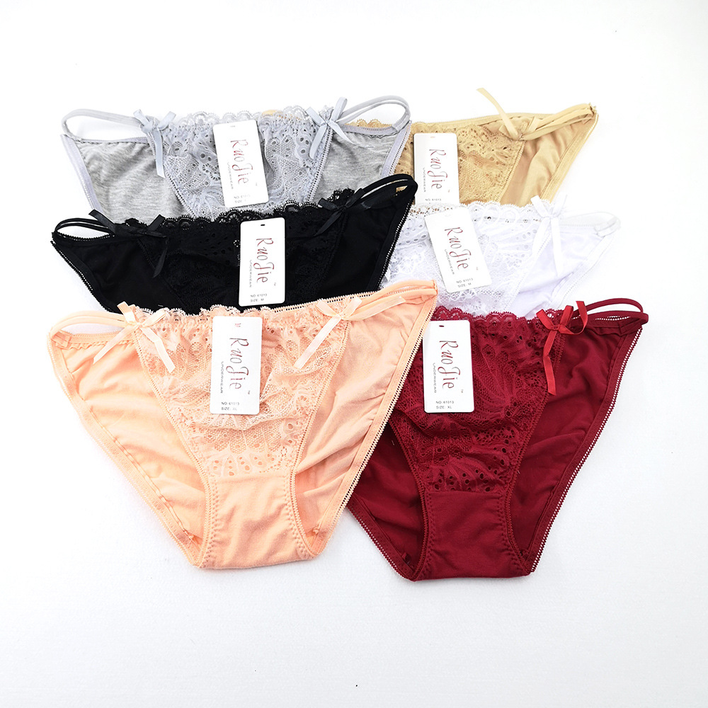 Lace sexy lingerie g-string bow ladies triangle underwear spot bra set
