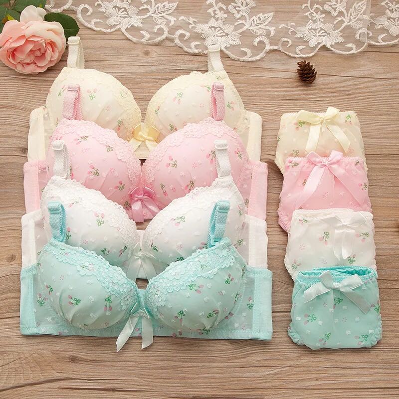 Lace girl bra set without underwire adjust gather sexy girl student underwear wholesale