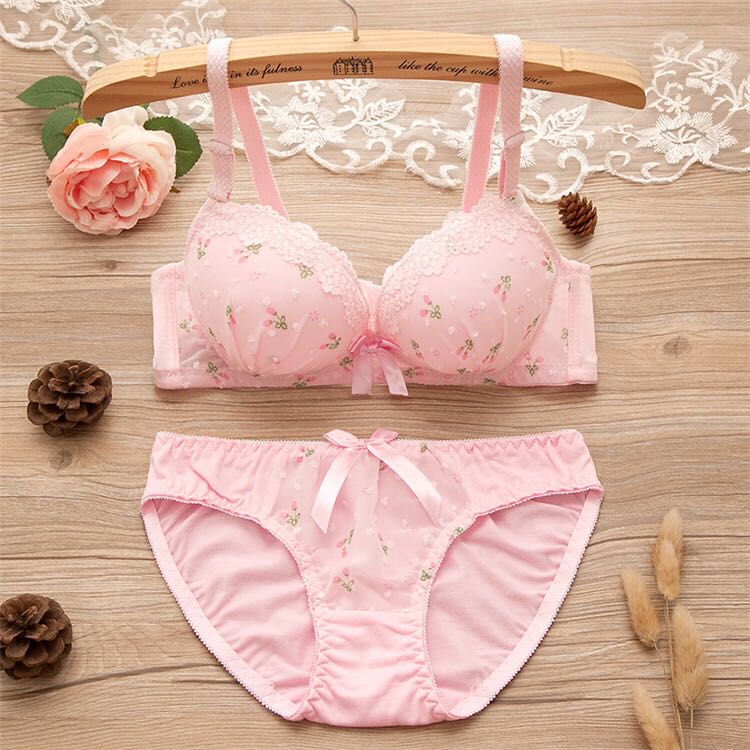 Lace girl bra set without underwire adjust gather sexy girl student underwear wholesale