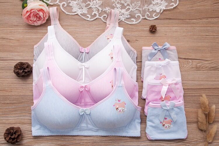 Sexy thin model cup girls bra without underwire cute pure cotton high school students underwear small bra set Sexy thin model cup girls bra without underwire cute pure cotton high school students underwear small bra set