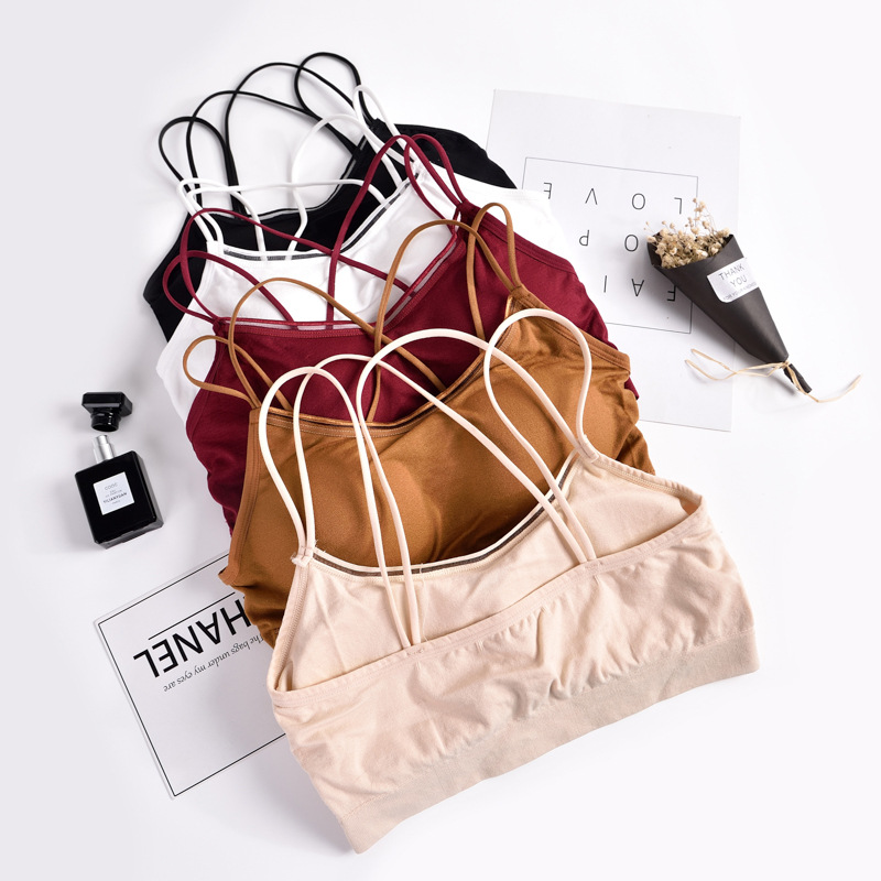 Cross-Border Double Cross Spaghetti Straps Chest Wrap Beautiful Back Girl Student Seamless Bra Female Wireless Vest Growth Period Underwear