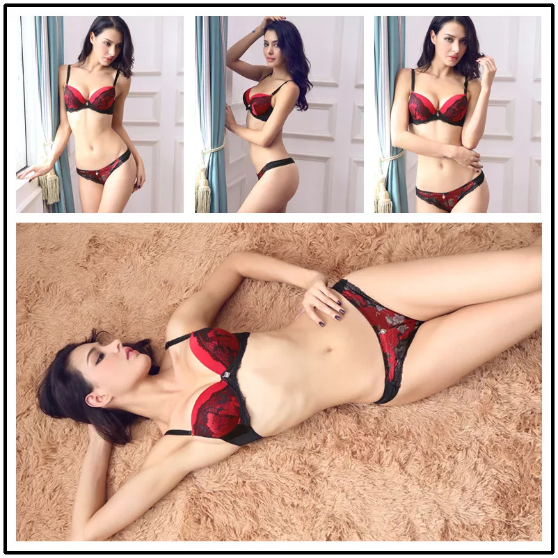 Popular European and American Foreign Trade Adjustable Bra Set with Steel Ring Top Thin Bottom Thick Push up Sexy Adjustable