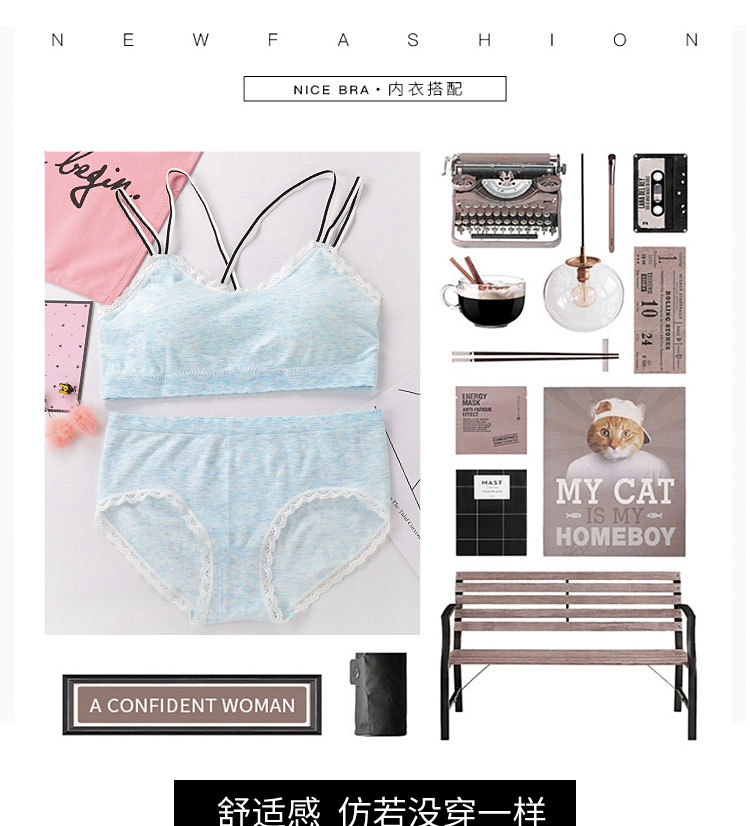 The new autumn seamless bra with cross bra and cotton sports underwear set for girls The new autumn seamless bra with cross bra and cotton sports underwear set for girls