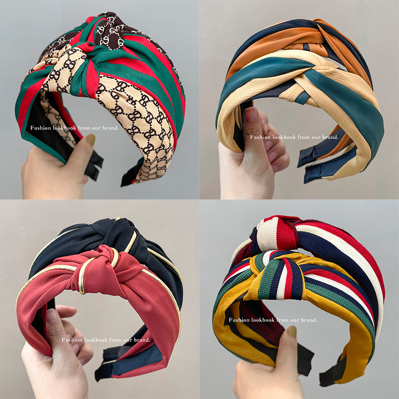 Wide Brim Hair Band Korean Style Internet Celebrity Cross Lace Retro Simple Ins Adult Hair fabric heat press