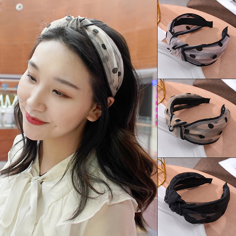 Wide Brim Hair Band Korean Style Internet Celebrity Cross Lace Retro Simple Ins Adult Hair fabric heat press