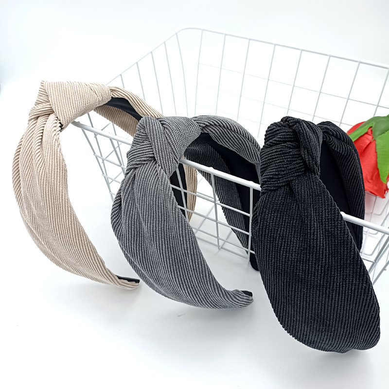 European and American New Flannel Headband Wide Edge Cross Headband Knot in the Middle   fabric heat press