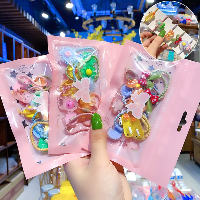 Korean Children&#039;s Flower 10 Hair Ropes Hair Rope Set Baby Hair Tie Small Rubber Band Hair Accessories Girl Princess Cartoon