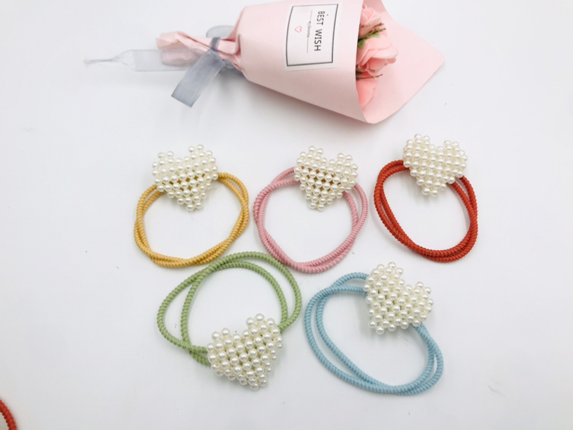 Pearl Crystal Colorful Ropes Hair Ring Hair Rope Headband Hair Accessories Rubber Band Head Tie Student Children Three-Dimensional Headdress Flower Headwear