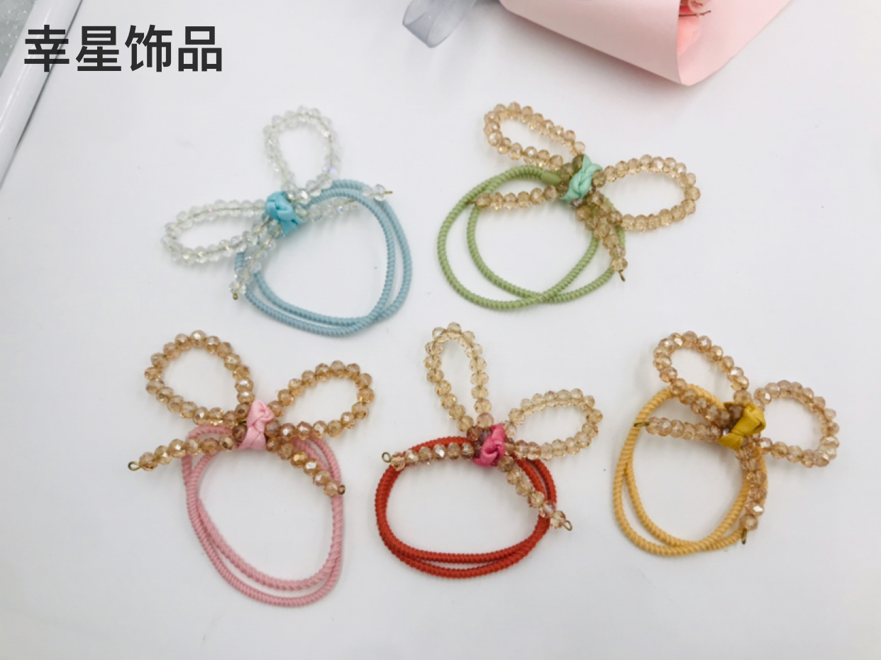 Pearl Crystal Colorful Ropes Hair Ring Hair Rope Headband Hair Accessories Rubber Band Head Tie Student Children Three-Dimensional Headdress Flower Headwear