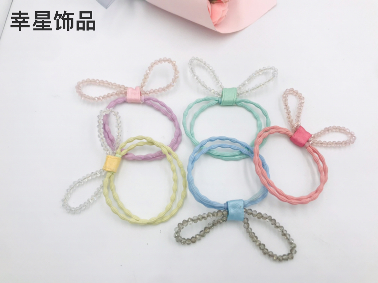 Pearl Crystal Colorful Ropes Hair Ring Hair Rope Headband Hair Accessories Rubber Band Head Tie Student Children Three-Dimensional Headdress Flower Headwear