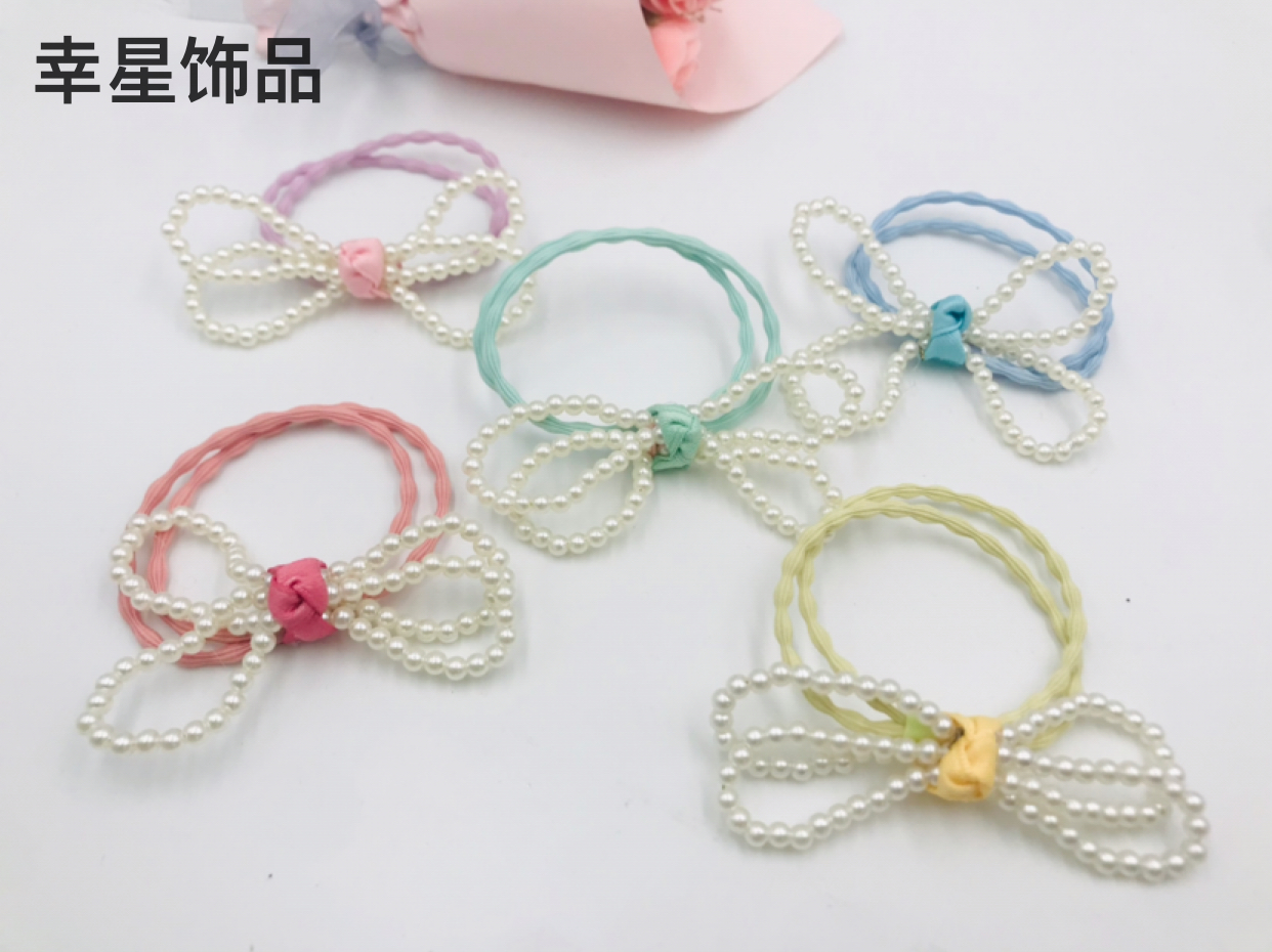 Pearl Crystal Colorful Ropes Hair Ring Hair Rope Headband Hair Accessories Rubber Band Head Tie Student Children Three-Dimensional Headdress Flower Headwear