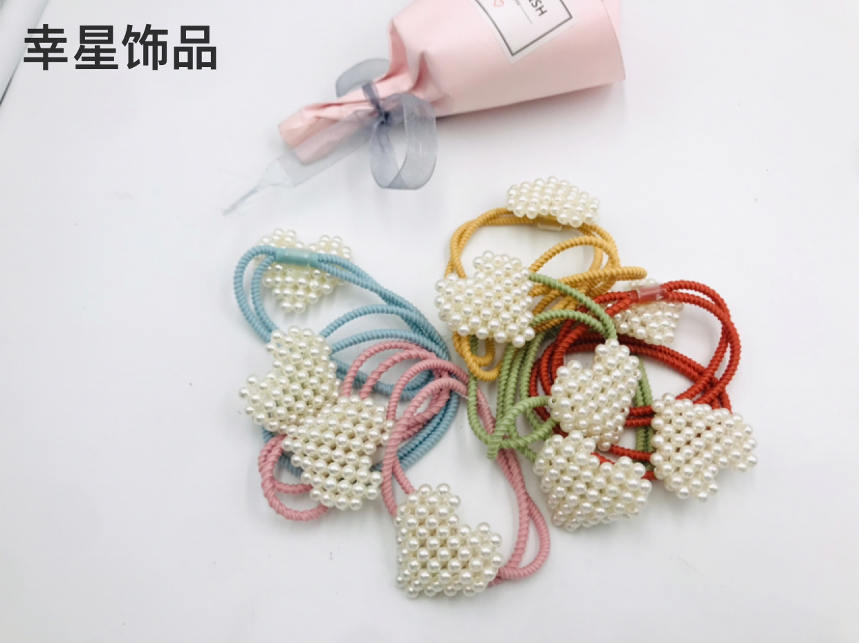 Pearl Crystal Colorful Ropes Hair Ring Hair Rope Headband Hair Accessories Rubber Band Head Tie Student Children Three-Dimensional Headdress Flower Headwear