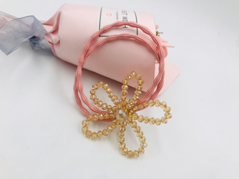 Pearl Crystal Colorful Ropes Hair Ring Hair Rope Headband Hair Accessories Rubber Band Head Tie Student Children Three-Dimensional Headdress Flower Headwear