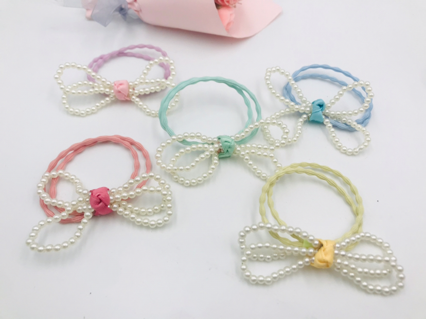 Pearl Crystal Colorful Ropes Hair Ring Hair Rope Headband Hair Accessories Rubber Band Head Tie Student Children Three-Dimensional Headdress Flower Headwear