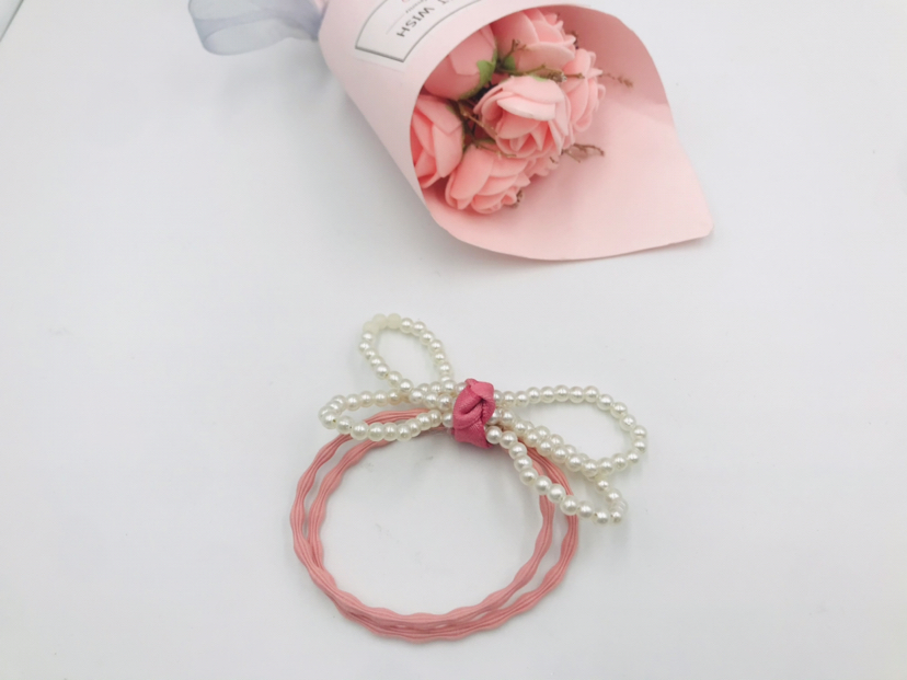 Pearl Crystal Colorful Ropes Hair Ring Hair Rope Headband Hair Accessories Rubber Band Head Tie Student Children Three-Dimensional Headdress Flower Headwear