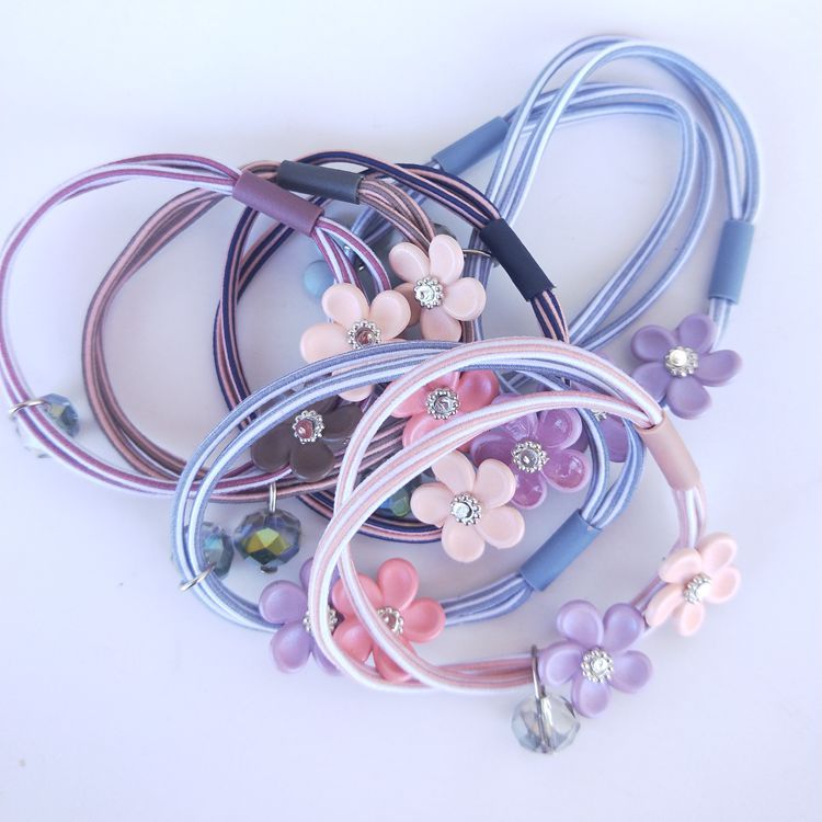 Korean Style Small Flower Crystal Head Rope 2-Strand Colorful Ropes Rubber Band Small Flower Head Rope 1 Yuan Rubber Band Headdress Gift Gift