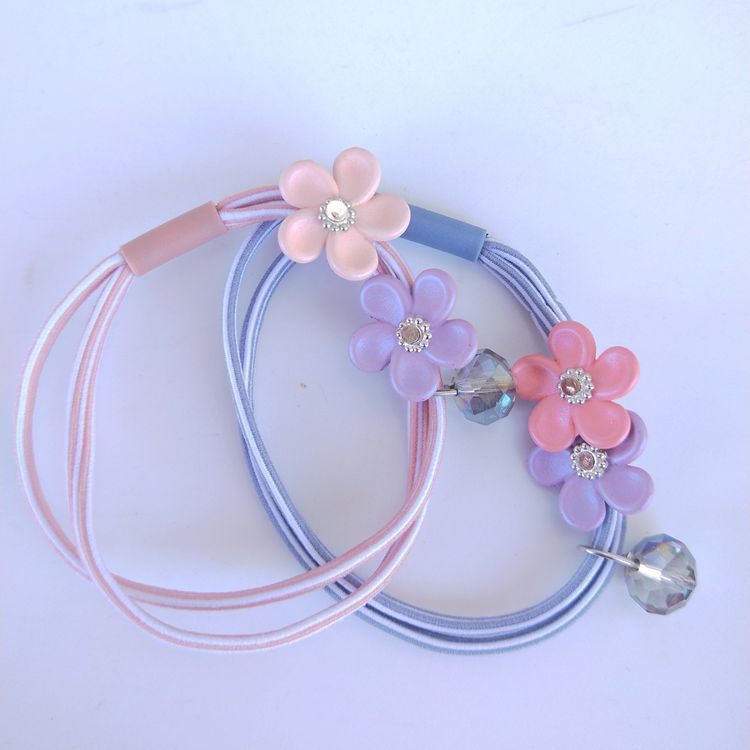 Korean Style Small Flower Crystal Head Rope 2-Strand Colorful Ropes Rubber Band Small Flower Head Rope 1 Yuan Rubber Band Headdress Gift Gift