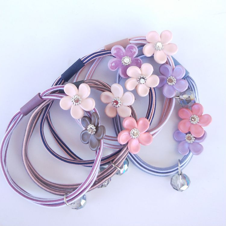 Korean Style Small Flower Crystal Head Rope 2-Strand Colorful Ropes Rubber Band Small Flower Head Rope 1 Yuan Rubber Band Headdress Gift Gift